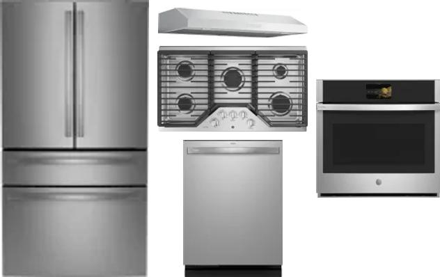 5 Piece Package Includes Refrigerator, Cooktop, Wall Oven, Hood And Dishwasher